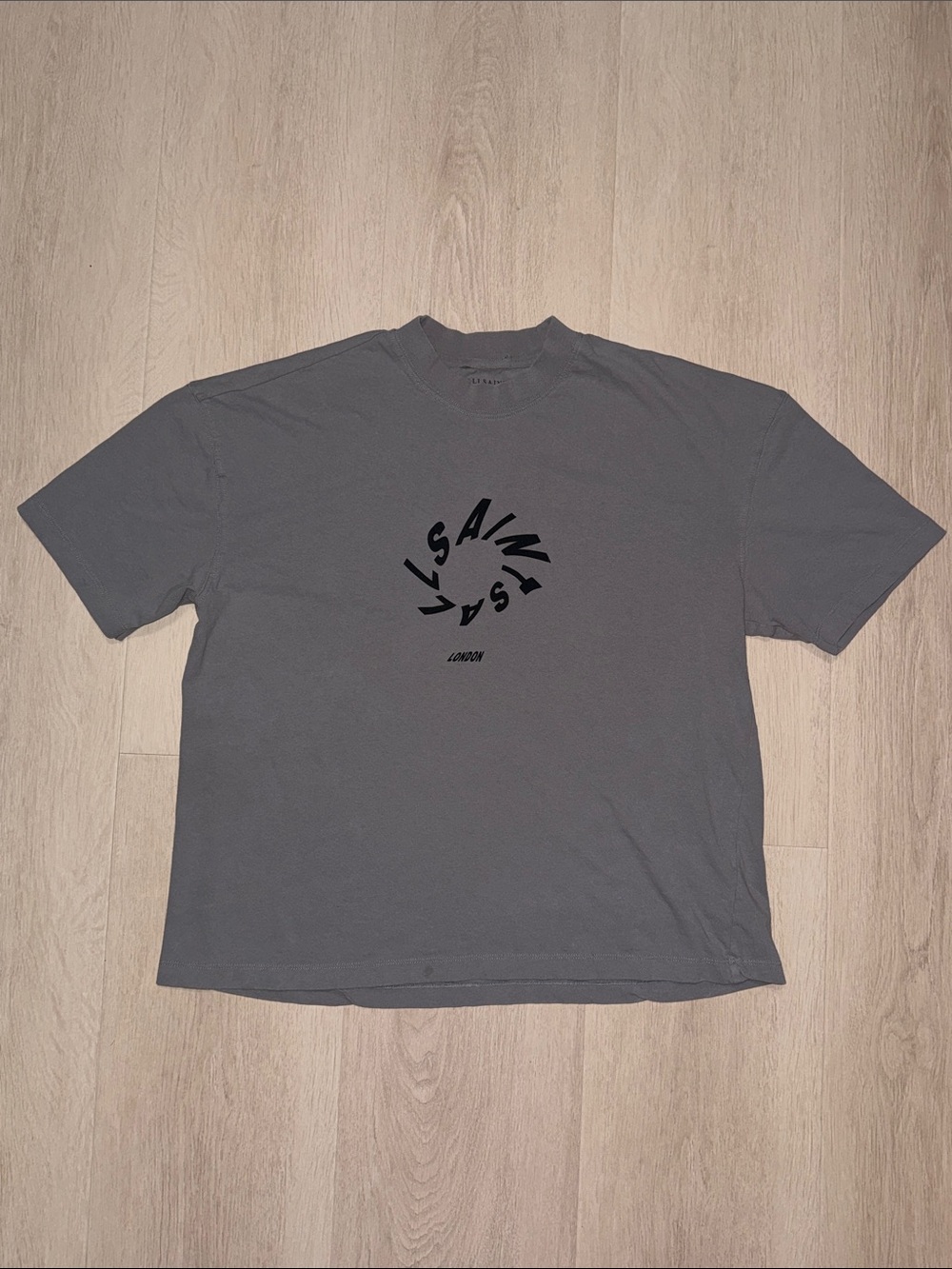 AllSaints Gray Graphic Crewneck Tee Boxy Fit